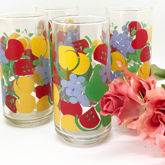 Vintage Retro Fruit Inspired Drinking Glasses (4)